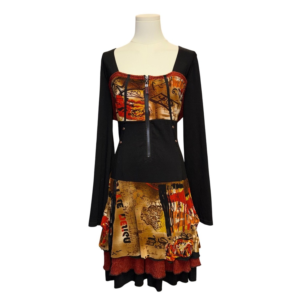 C'Fait Pour Vous Vintage Y2K Grunge Cyber Gothic Long Sleeve Midi Dress Size 9
